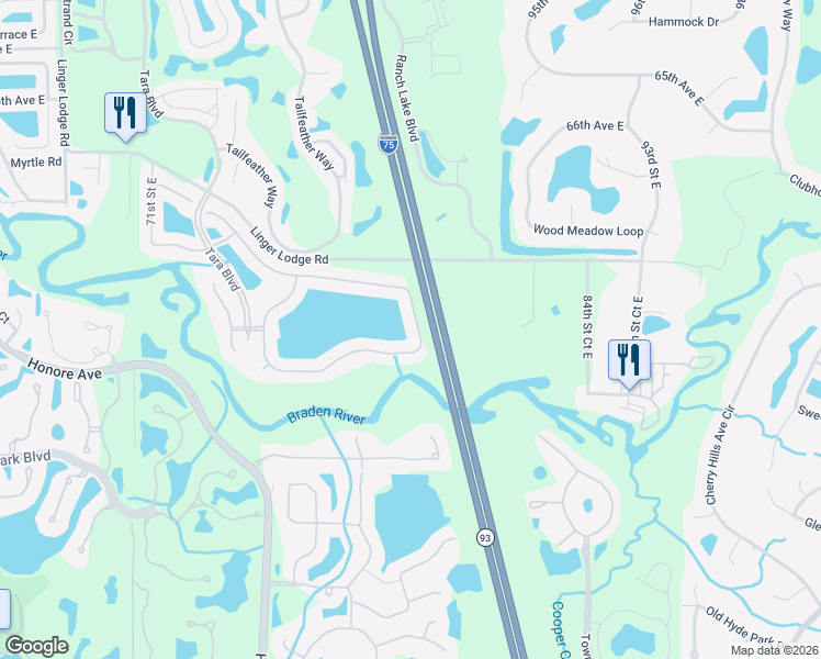 map of restaurants, bars, coffee shops, grocery stores, and more near 6958 74th Street Circle East in Bradenton