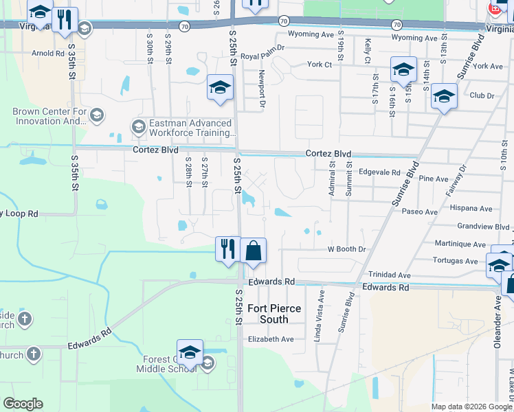 map of restaurants, bars, coffee shops, grocery stores, and more near 2825 Stoneway Lane in Fort Pierce