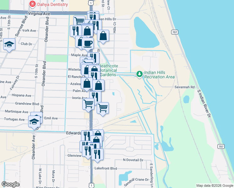 map of restaurants, bars, coffee shops, grocery stores, and more near 2750 U.S. 1 in Fort Pierce