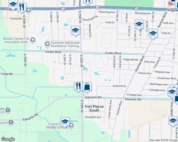 map of restaurants, bars, coffee shops, grocery stores, and more near 2825 Stoneway Lane in Fort Pierce