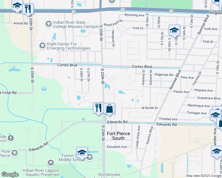 map of restaurants, bars, coffee shops, grocery stores, and more near 2825 Stoneway Lane in Fort Pierce
