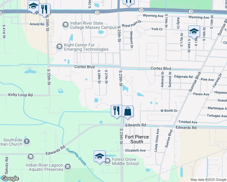 map of restaurants, bars, coffee shops, grocery stores, and more near 2835 Stoneway Lane in Fort Pierce