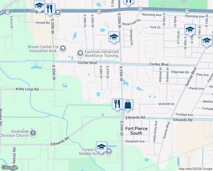map of restaurants, bars, coffee shops, grocery stores, and more near 2815 South 27th Street in Fort Pierce