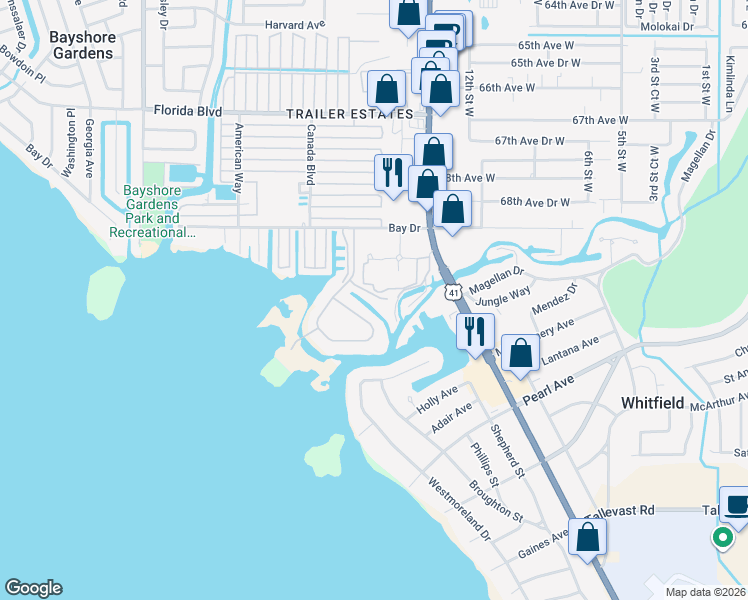 map of restaurants, bars, coffee shops, grocery stores, and more near 1520 Bowlees Cove in Bradenton