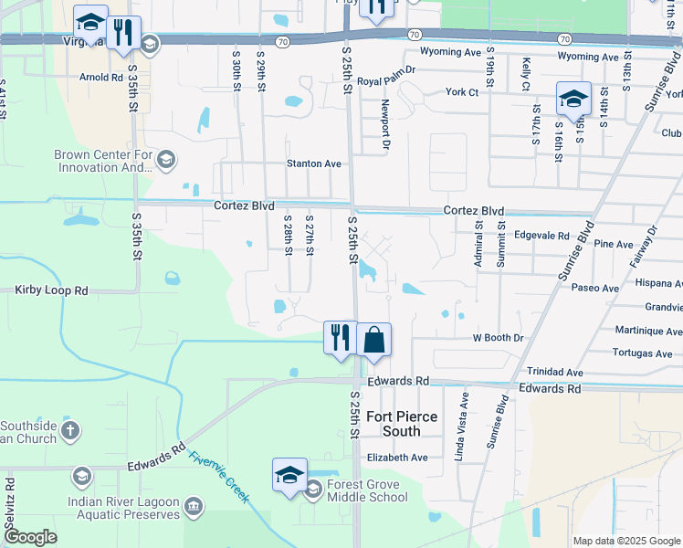 map of restaurants, bars, coffee shops, grocery stores, and more near 2835 Stoneway Lane in Fort Pierce