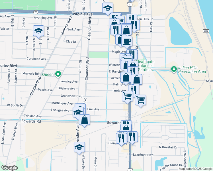 map of restaurants, bars, coffee shops, grocery stores, and more near 701 Palm Avenue in Fort Pierce