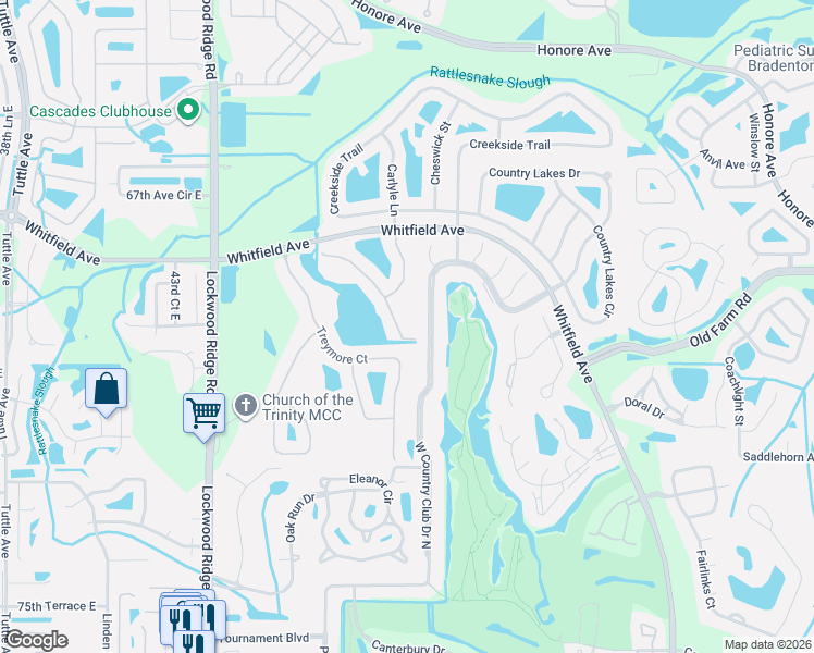 map of restaurants, bars, coffee shops, grocery stores, and more near 7078 West Country Club Drive North in Sarasota