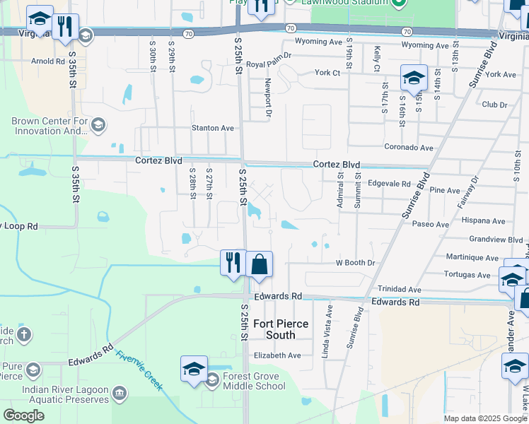 map of restaurants, bars, coffee shops, grocery stores, and more near 2823 Stoneway Lane in Fort Pierce