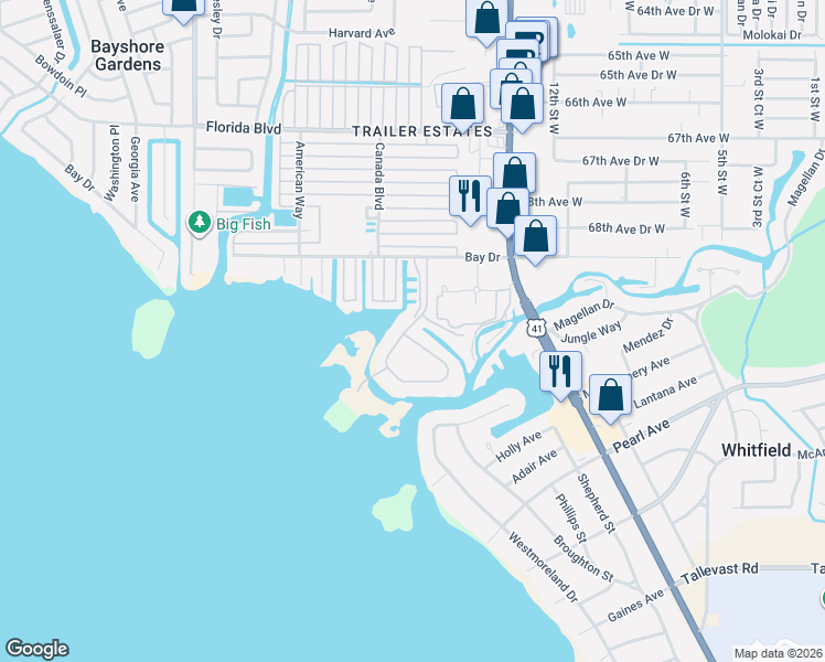 map of restaurants, bars, coffee shops, grocery stores, and more near 7157 Hawks Harbor Circle in Bradenton