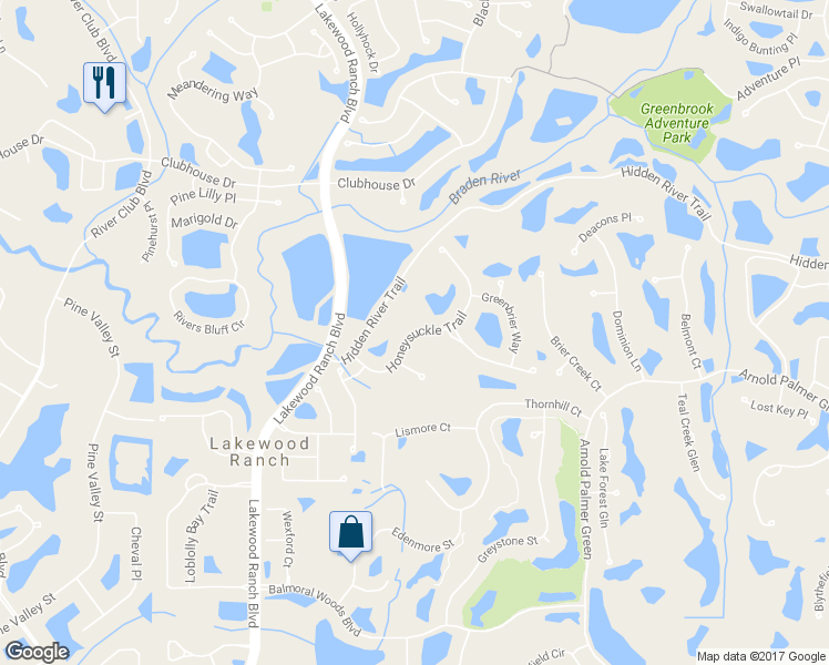 map of restaurants, bars, coffee shops, grocery stores, and more near 7006 Honeysuckle Trail in Bradenton