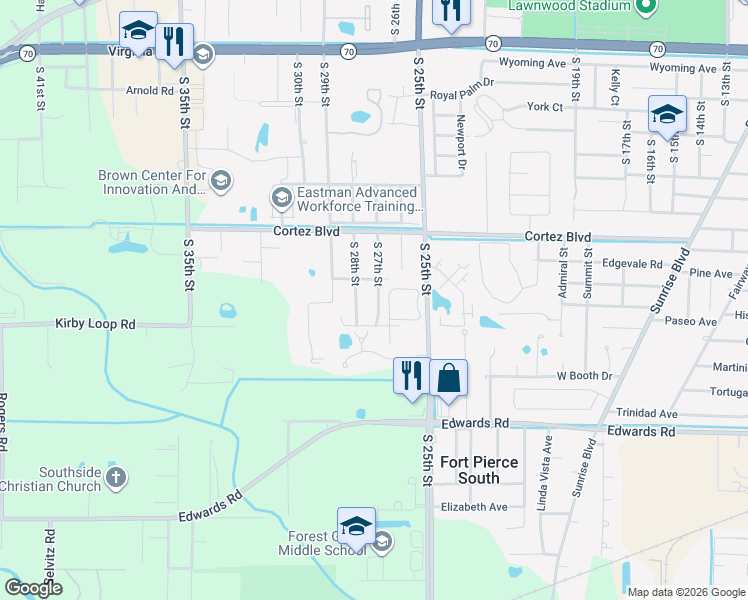 map of restaurants, bars, coffee shops, grocery stores, and more near 2815 South 27th Street in Fort Pierce