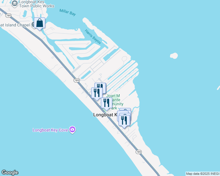 map of restaurants, bars, coffee shops, grocery stores, and more near 615 Saint Judes Drive North in Longboat Key