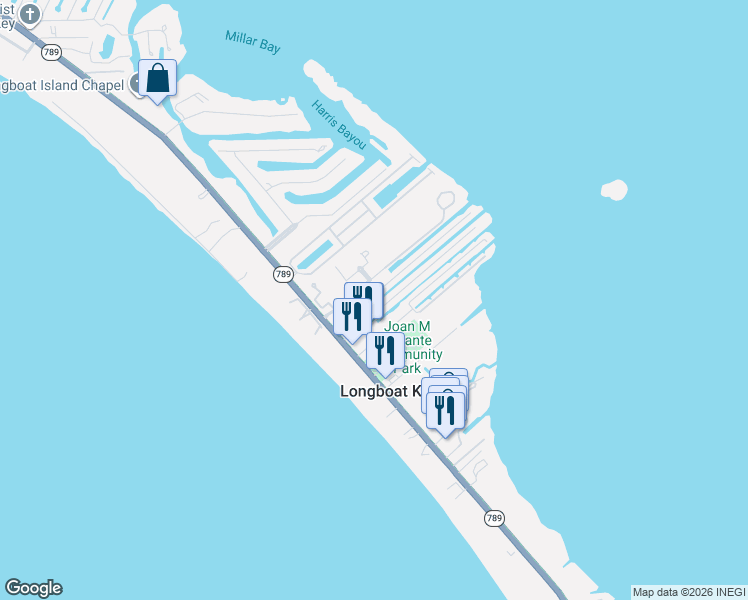 map of restaurants, bars, coffee shops, grocery stores, and more near 615 Saint Judes Drive North in Longboat Key