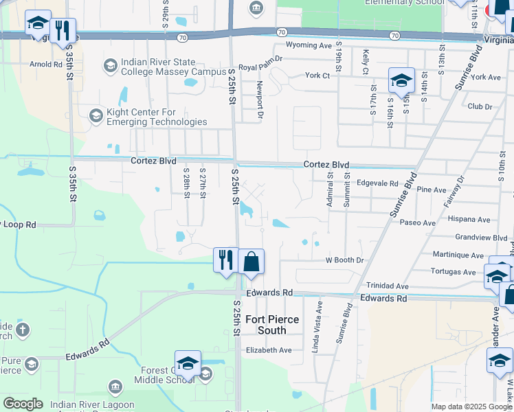 map of restaurants, bars, coffee shops, grocery stores, and more near 2821 Stoneway Lane in Fort Pierce