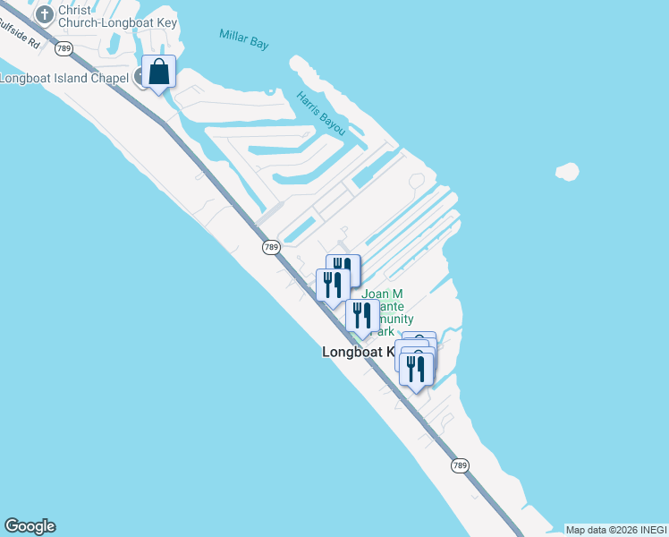 map of restaurants, bars, coffee shops, grocery stores, and more near 5630 Gulf of Mexico Drive in Longboat Key