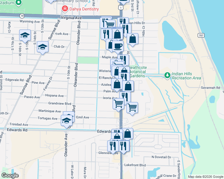map of restaurants, bars, coffee shops, grocery stores, and more near 2817 U.S. 1 in Fort Pierce