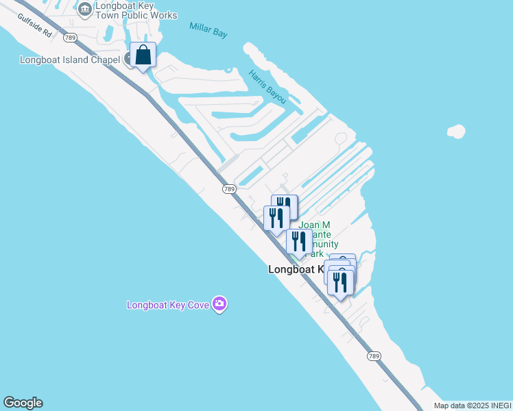 map of restaurants, bars, coffee shops, grocery stores, and more near 5680 Gulf of Mexico Drive in Longboat Key