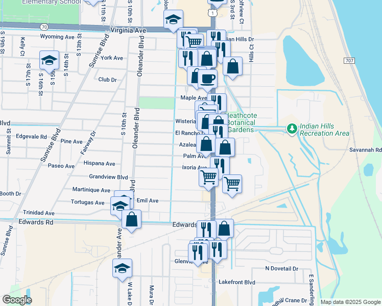 map of restaurants, bars, coffee shops, grocery stores, and more near 517 Palm Avenue in Fort Pierce