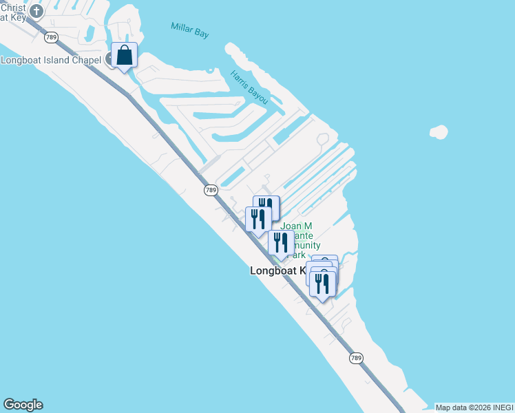 map of restaurants, bars, coffee shops, grocery stores, and more near 5630 Gulf of Mexico Drive in Longboat Key