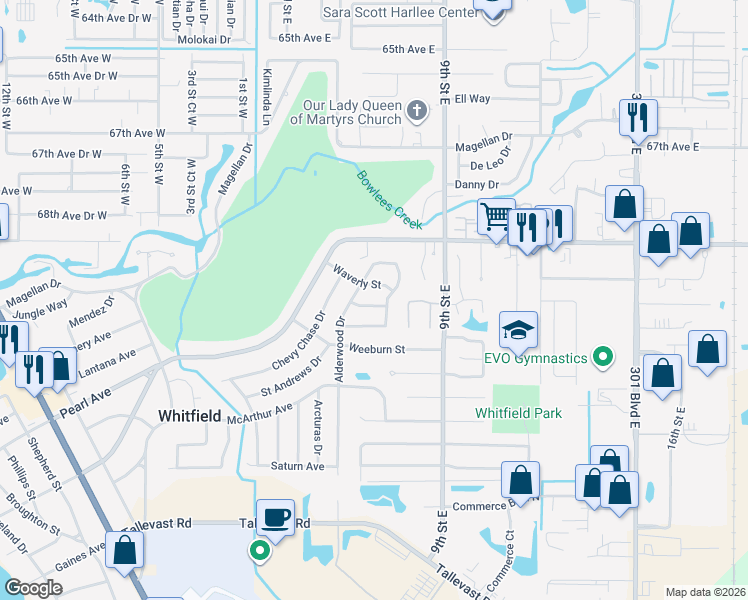 map of restaurants, bars, coffee shops, grocery stores, and more near 810 Exmoor Street in Sarasota