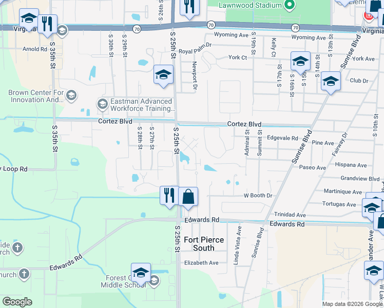 map of restaurants, bars, coffee shops, grocery stores, and more near 2825 Stoneway Lane in Fort Pierce