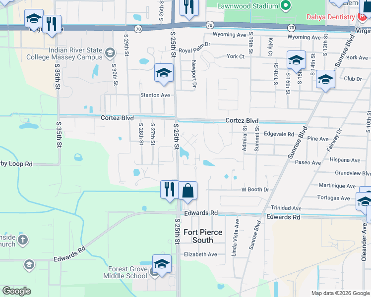 map of restaurants, bars, coffee shops, grocery stores, and more near 2825 Stoneway Lane in Fort Pierce