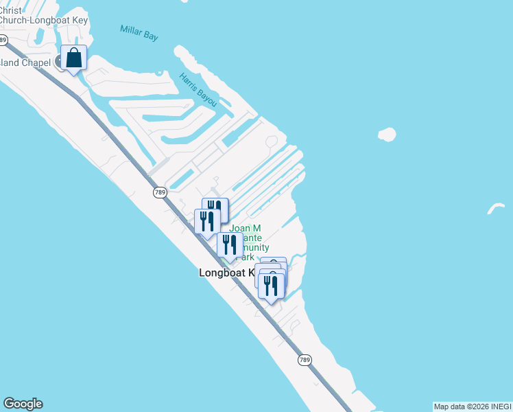 map of restaurants, bars, coffee shops, grocery stores, and more near 701 Saint Judes Drive South in Longboat Key