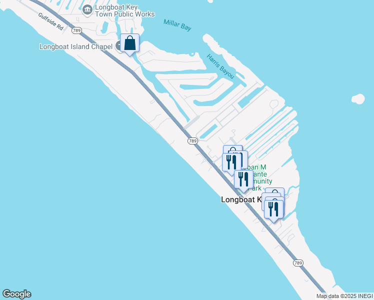 map of restaurants, bars, coffee shops, grocery stores, and more near 5730 Gulf of Mexico Drive in Longboat Key
