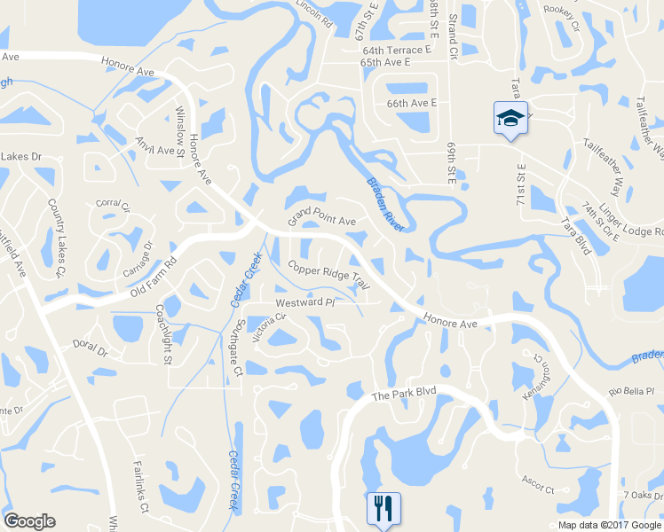 map of restaurants, bars, coffee shops, grocery stores, and more near 7005 Gold Rush Lane in Bradenton