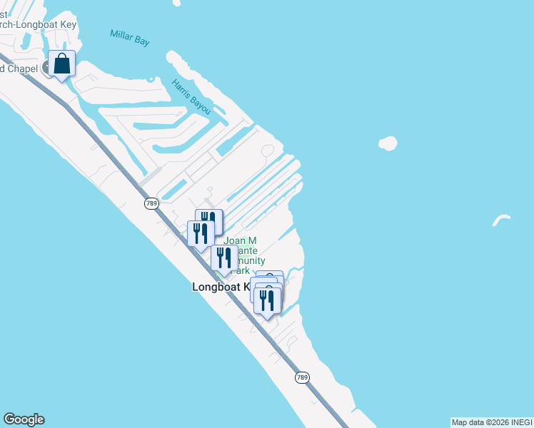 map of restaurants, bars, coffee shops, grocery stores, and more near 735 Saint Judes Drive South in Longboat Key