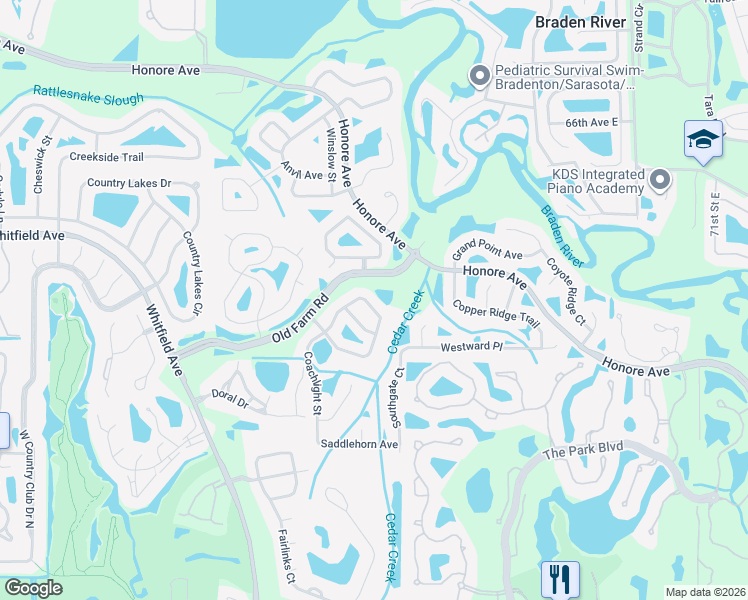 map of restaurants, bars, coffee shops, grocery stores, and more near 6940 Stetson Street Circle in Sarasota