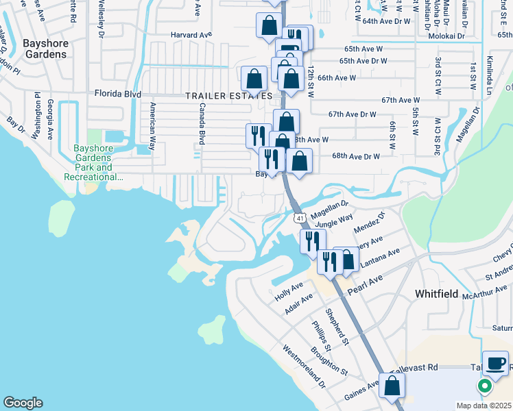 map of restaurants, bars, coffee shops, grocery stores, and more near 6916 14th Street West in Bradenton