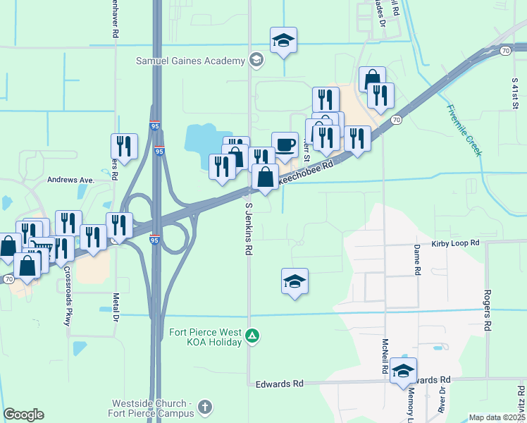 map of restaurants, bars, coffee shops, grocery stores, and more near 2674 South Jenkins Road in Fort Pierce