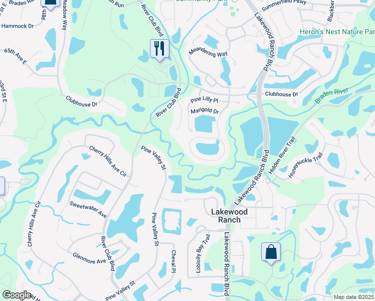 map of restaurants, bars, coffee shops, grocery stores, and more near 11251 Rivers Bluff Circle in Bradenton