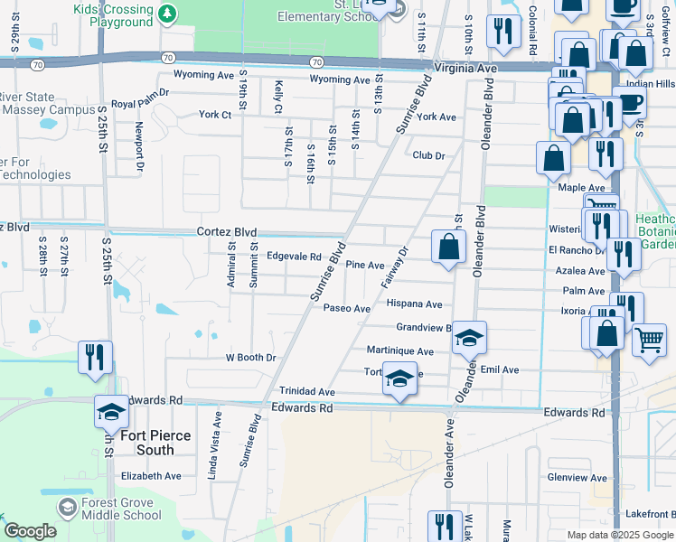 map of restaurants, bars, coffee shops, grocery stores, and more near 1124 Pine Avenue in Fort Pierce