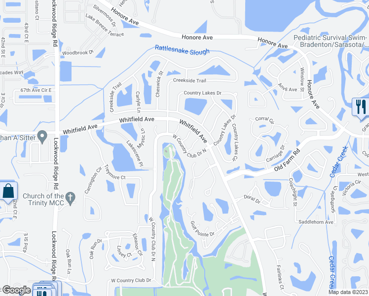 map of restaurants, bars, coffee shops, grocery stores, and more near 7461 Country Club Drive North in Sarasota