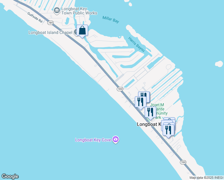 map of restaurants, bars, coffee shops, grocery stores, and more near 5811 Gulf of Mexico Drive in Longboat Key