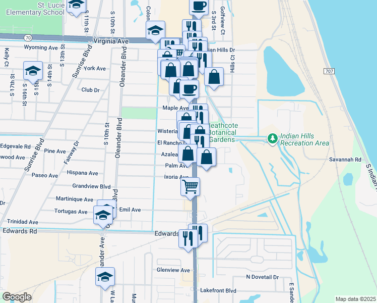 map of restaurants, bars, coffee shops, grocery stores, and more near 2739 U.S. 1 in Fort Pierce