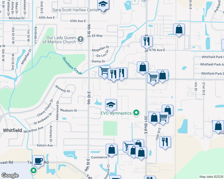 map of restaurants, bars, coffee shops, grocery stores, and more near 6973 Madonna Place in Sarasota