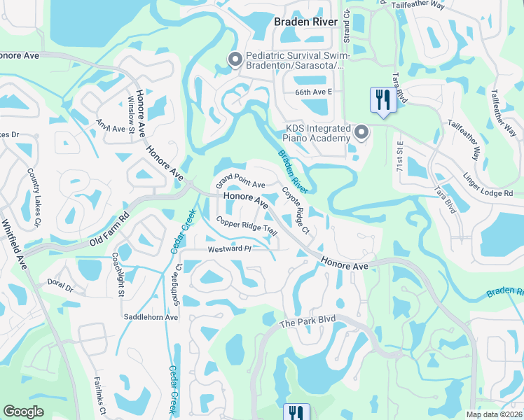 map of restaurants, bars, coffee shops, grocery stores, and more near 7005 Gold Rush Lane in Bradenton