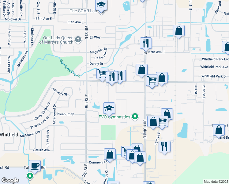 map of restaurants, bars, coffee shops, grocery stores, and more near 6976 12th Street East in Sarasota