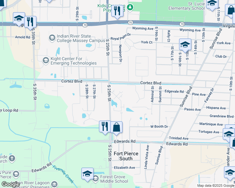 map of restaurants, bars, coffee shops, grocery stores, and more near 2818 Stoneway Lane in Fort Pierce