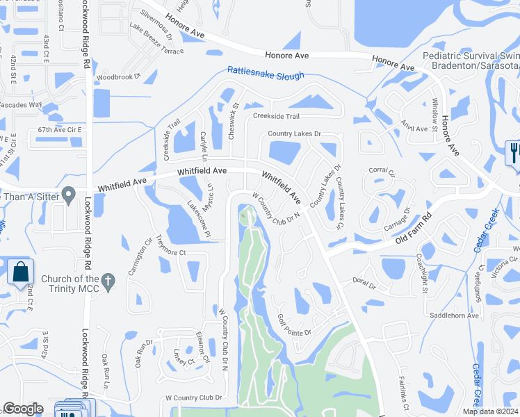 map of restaurants, bars, coffee shops, grocery stores, and more near 7461 Country Club Drive North in Sarasota