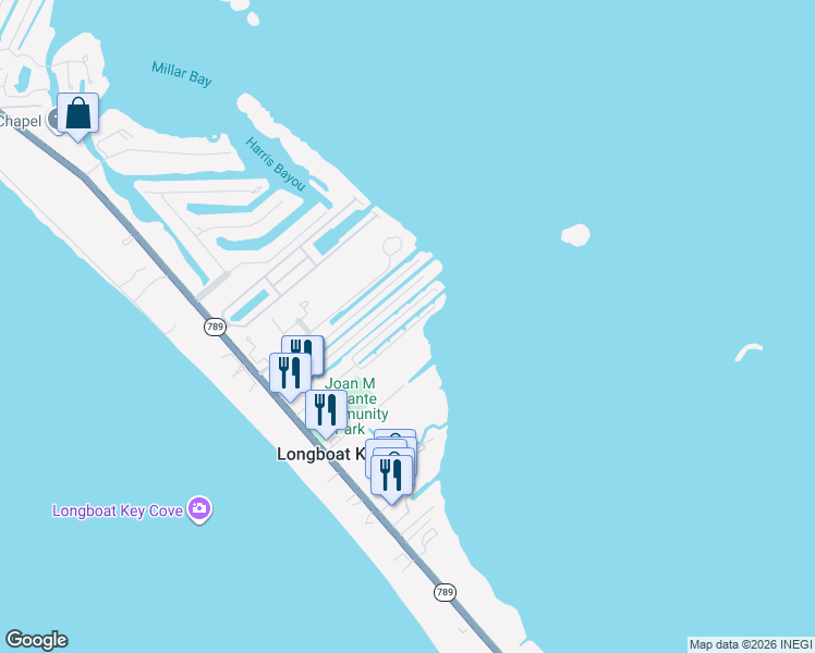 map of restaurants, bars, coffee shops, grocery stores, and more near 735 Saint Judes Drive South in Longboat Key