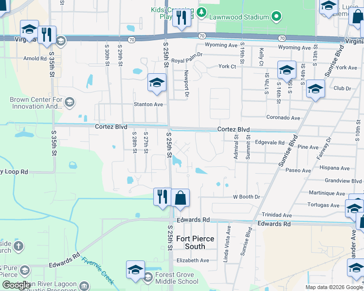 map of restaurants, bars, coffee shops, grocery stores, and more near 2818 Stoneway Lane in Fort Pierce