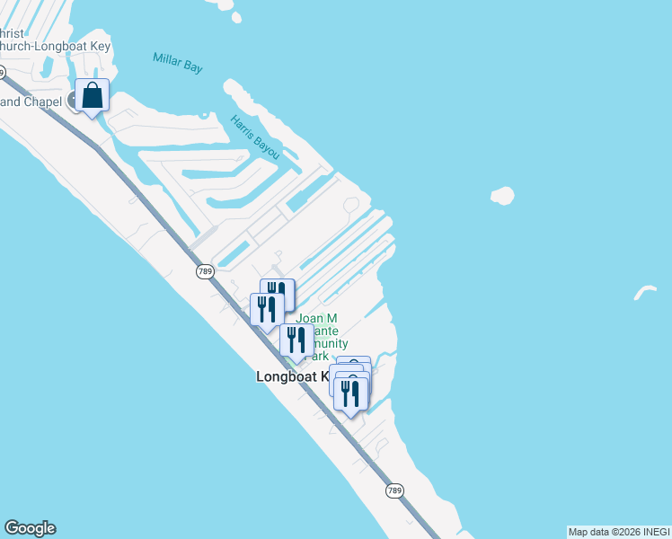 map of restaurants, bars, coffee shops, grocery stores, and more near 710 Tarawitt Drive in Longboat Key