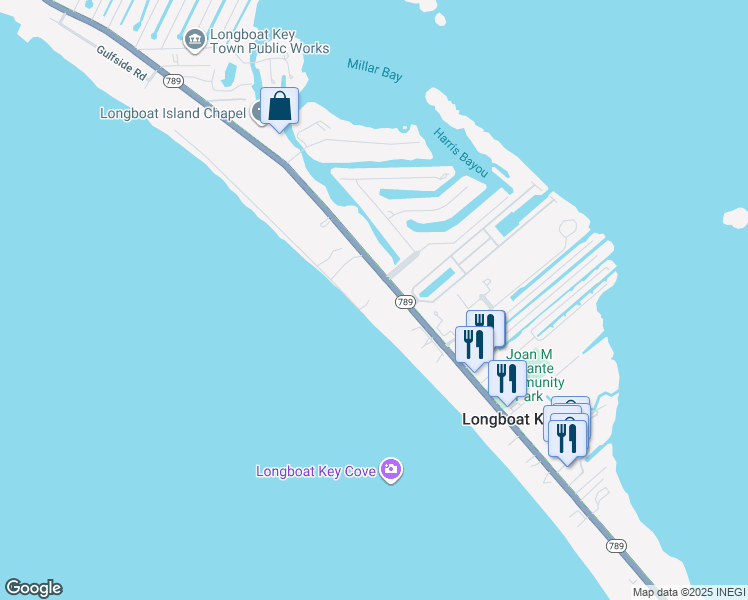 map of restaurants, bars, coffee shops, grocery stores, and more near 5811 Gulf of Mexico Drive in Longboat Key