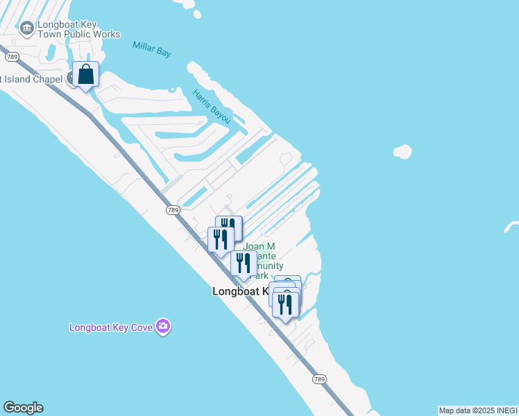 map of restaurants, bars, coffee shops, grocery stores, and more near 710 Tarawitt Drive in Longboat Key