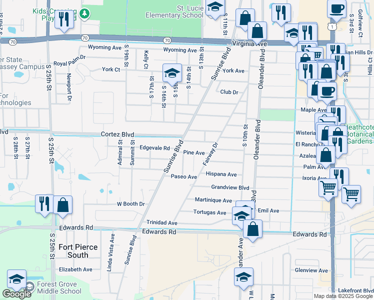 map of restaurants, bars, coffee shops, grocery stores, and more near 1124 Pine Avenue in Fort Pierce