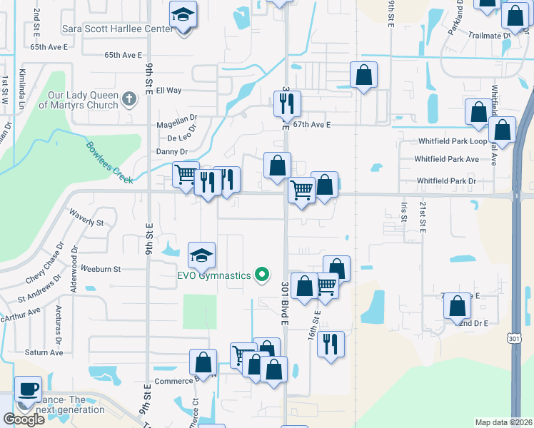 map of restaurants, bars, coffee shops, grocery stores, and more near 1387 Idlewild Court in Sarasota